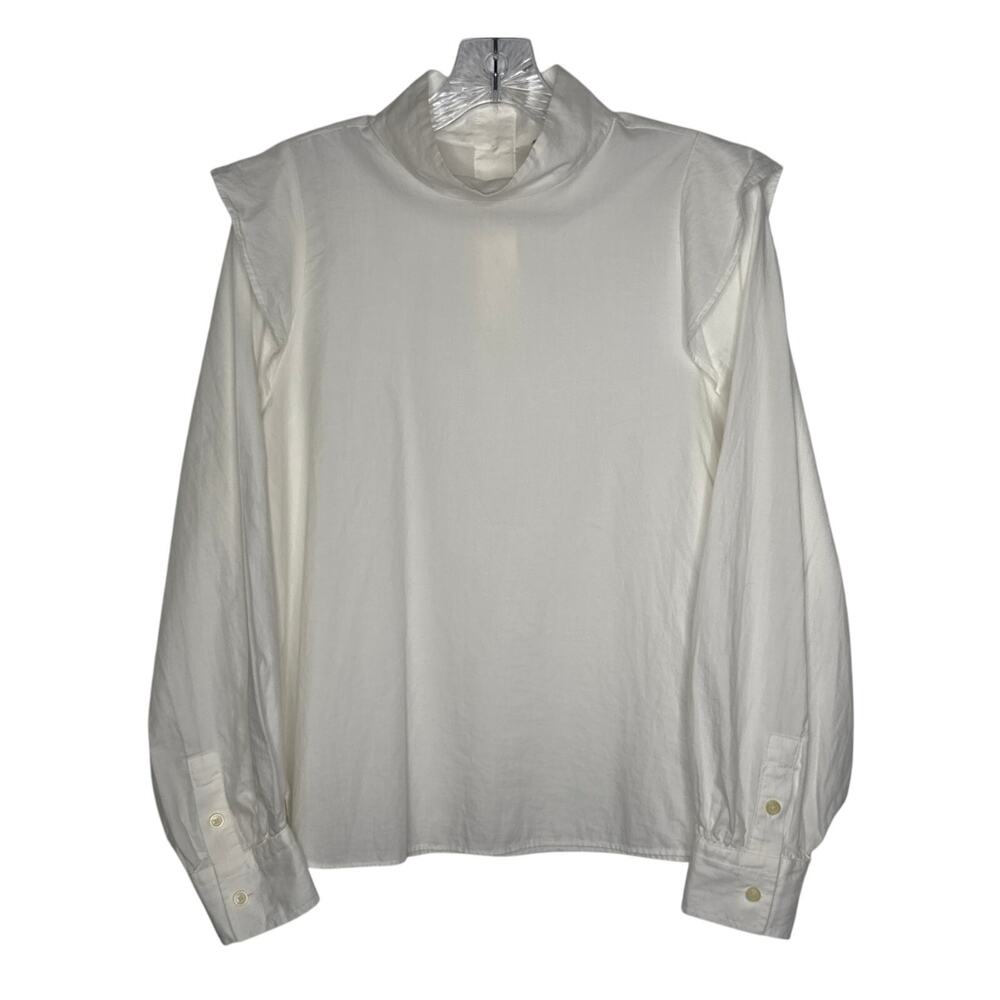 Everlane  The Wing Shoulder Mockneck Silky Cotton Blouse mock neck Ivory small